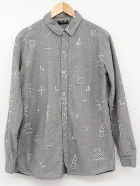 Lazy Oaf Men's Hand Drawn Chalk Board Novelty Doodle Pattern Kidcore Shirt Sz L